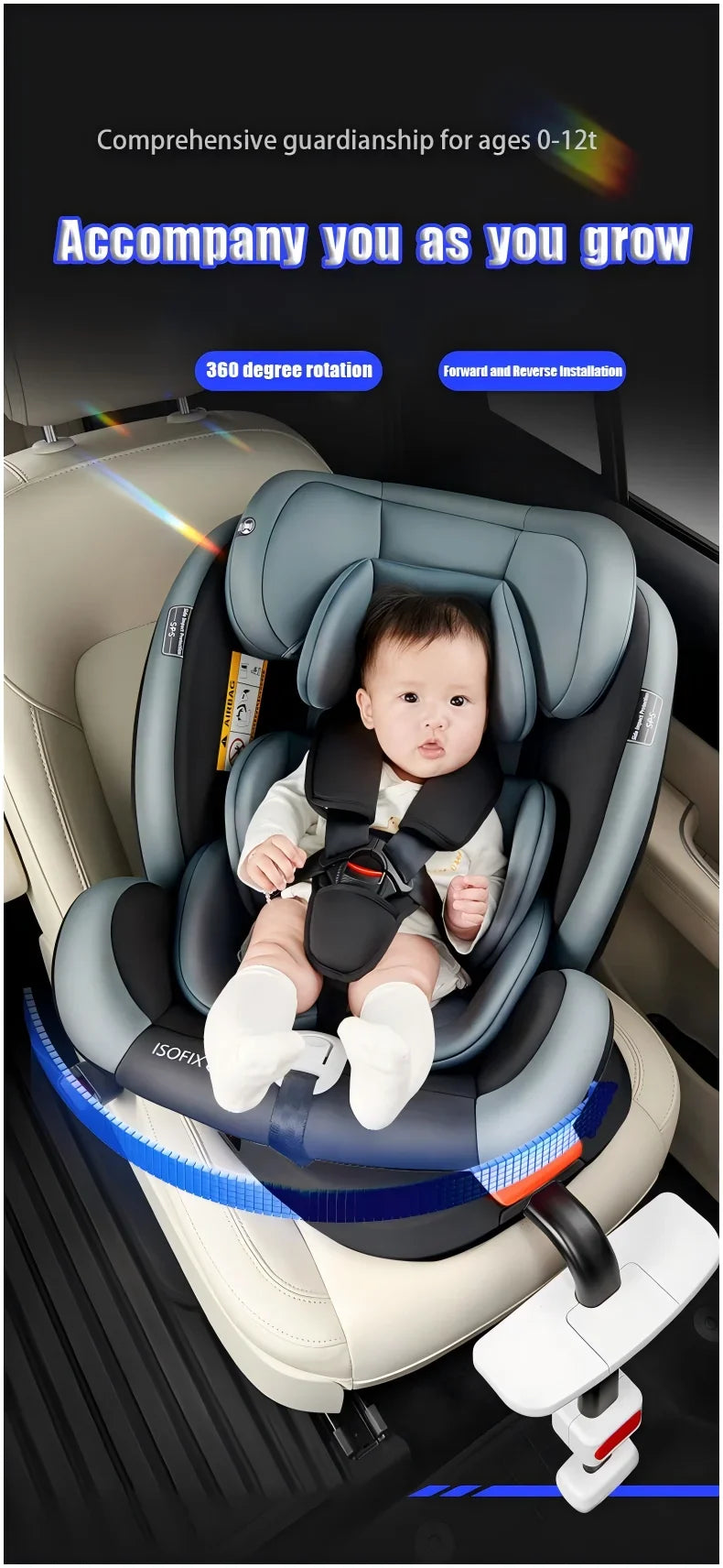 Baby Car Safety Seats with ISOFIX for Infant,ECE R129, Ergonomic Cushion, Five Point Safety Belt, Side Impact Shield, 0-12 Years