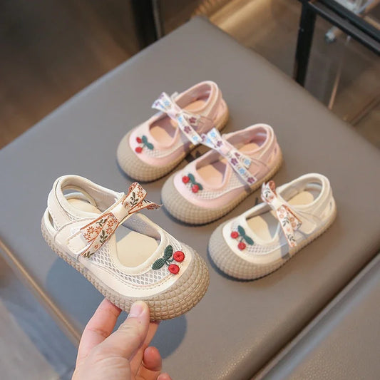 Baby Girls Sandals Cut-outs Cherry Children Beach Shoes Toddler Kids Summer Princess Shoes Anti Slip Soft Sole Babies Sandals