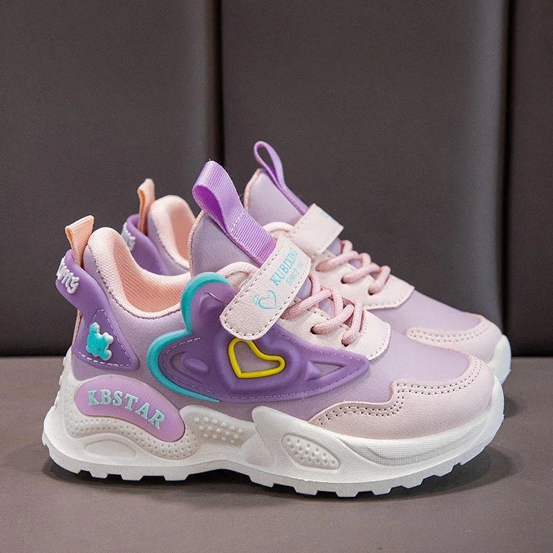 Kids Shoes for Girls Casual Sneakers with Heart Love Decoration High Quality Soft Breathable Children Sports Running Shoes 26-37