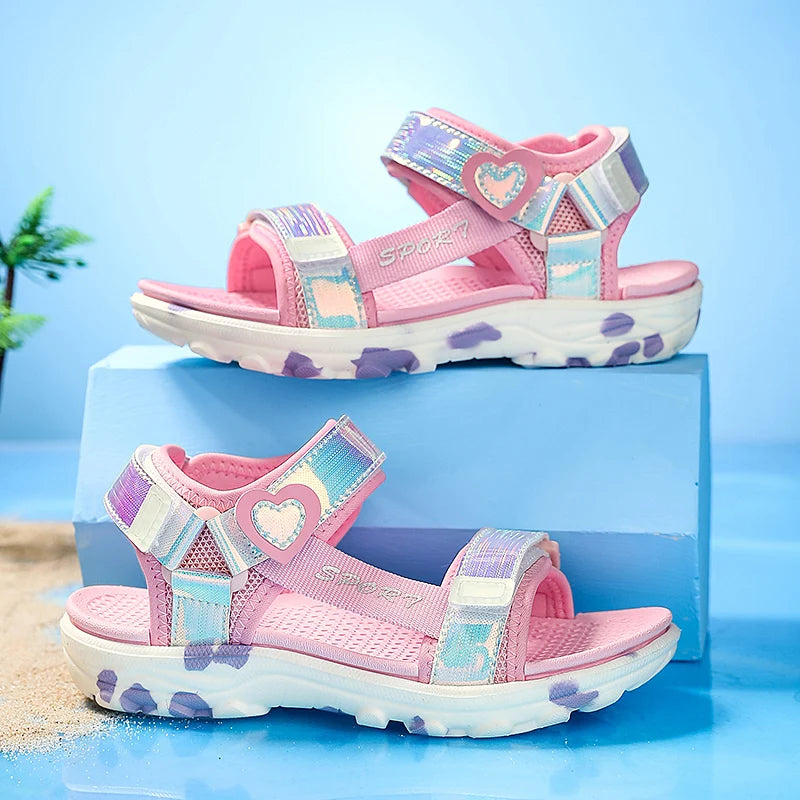 Girls' LED Sandals Children's Toddler Sports Beach Blue Pink Girls' Soft Shining Shoes Outdoor Soft Anti-Slip Princess LED Shoe