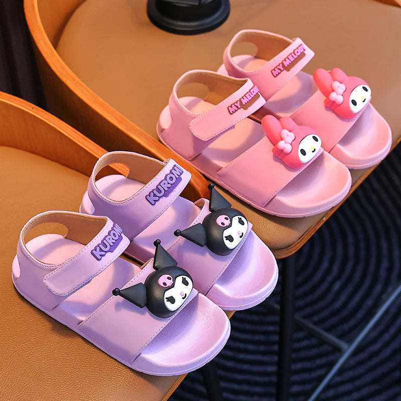 Sanrio KIds’ Sandals Lightweight Outdoor Anti-Slip Sandals For Boys Girls Beach Kuromi Wear-Resistant EVA Sole With Hook & Loop