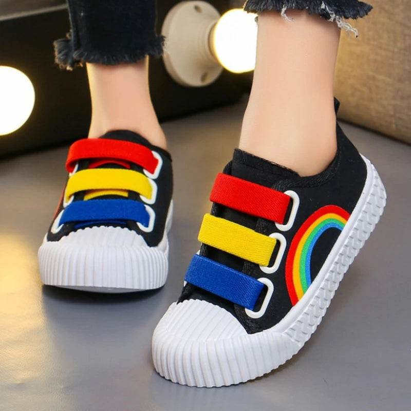 2024 New Boys and Girls Canvas Fashion Hook Children's Casual Shoes Soft Bottom Toddler Walking Shoes Anti-slip School Shoes
