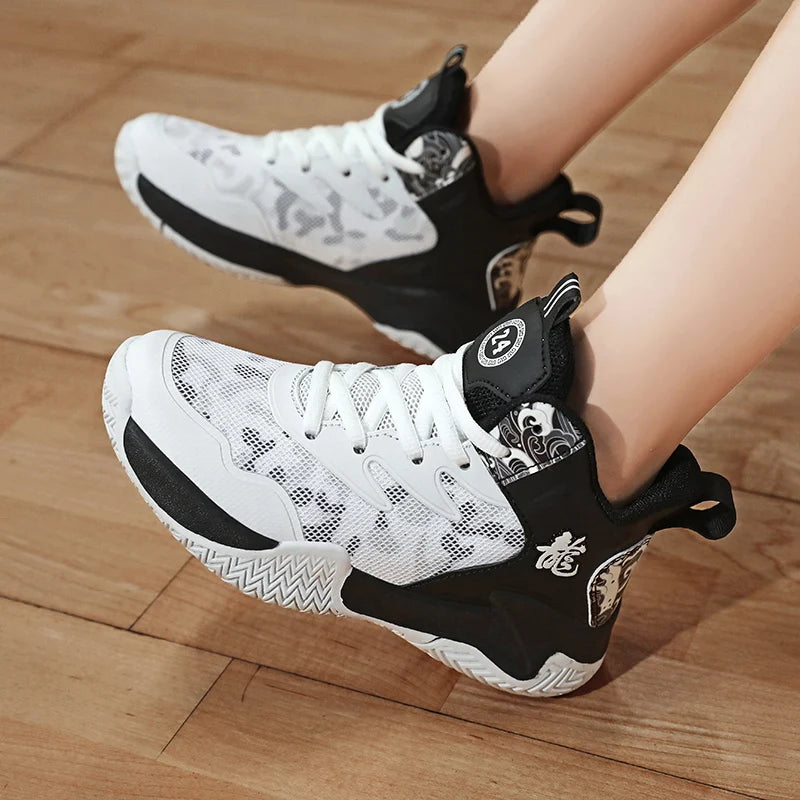 Children's basketball shoes Boys' sports shoes 2024 new breathable combat large children's rotary button sports shoes