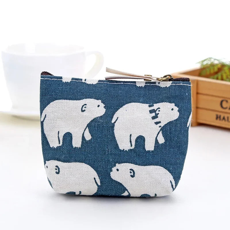 Women Canvas Coin Purse Card Key Mini Purses Pouch Girl Kids Children Cute Small Zipper Coin Purse Card Holder Wallet Bag Case