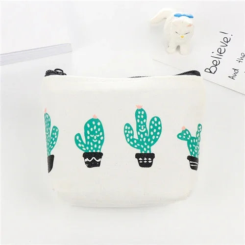 Women Canvas Coin Purse Card Key Mini Purses Pouch Girl Kids Children Cute Small Zipper Coin Purse Card Holder Wallet Bag Case