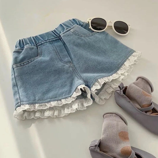 3-12Y Girls' Denim Shorts 2025 Summer New Stylish Pant Fashion Children's Loose Fit Baby Thin Cotton Versatile Blue Short Pants