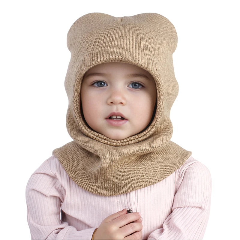 Winter Baby Balaclava Hat Warm Knitted Woolen Beanie Cap Scarf One-Piece Kids Ear Protection Hat Toddler Neckerchief Bonnet 1-7Y