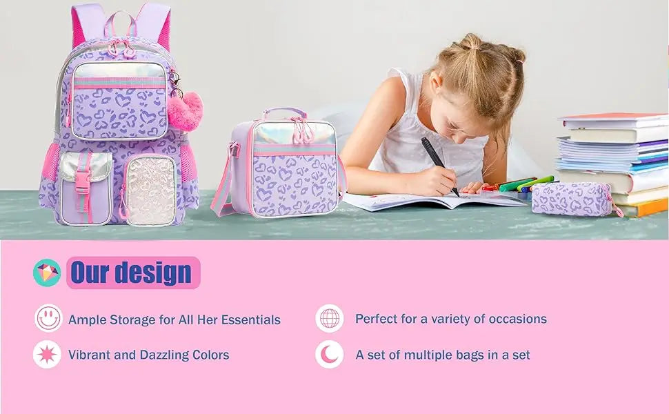 Girls' Macaron Color-Block School Backpack – Large-Capacity, Premium Bag with Rainbow Zipper for Kids and Teens