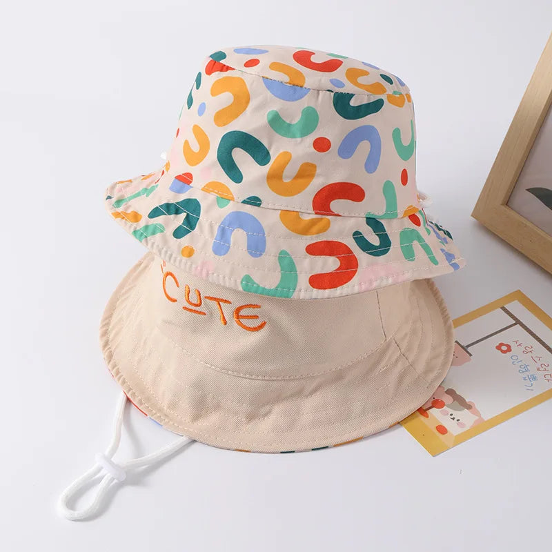 Cute Embroidered Baby Bucket Cap Double Sided Print Kids Panama Sun Hat Summer Children Boy Girl Fisherman Caps Gorras кепка 모자