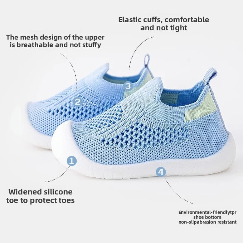 Spring Summer Toddler Shoes Breathable Knitted Kids Sneakers Boys Slip-on Tennis Shoes Girls Soft Non-slip School Casual Shoes