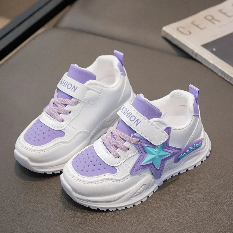 Girls Sports Shoes Princess Style Sweet Stars Kids Sneakers Thick Soft Sole 2025 New Fashion Children Running Shoes Hook&loop