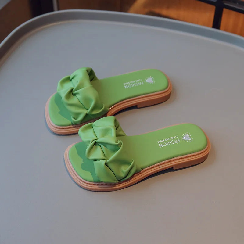 Girls Slippers 2023 Summer New Lace Princess Outside Soft Sole Baby Sandals Children Beach Shoes Kids Flat Anti-slip Flip-flops