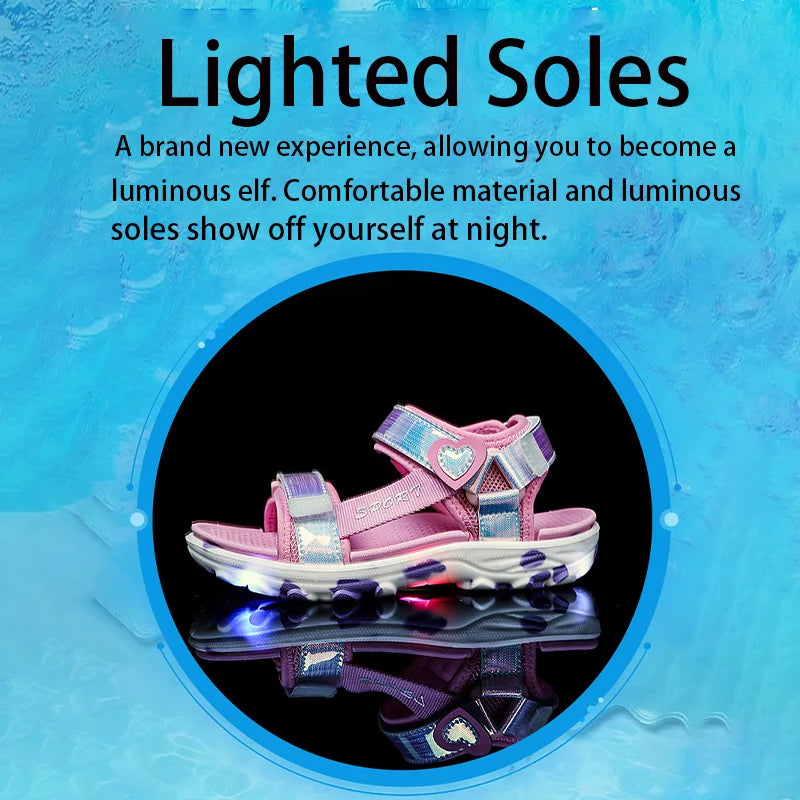 Girls' LED Sandals Children's Toddler Sports Beach Blue Pink Girls' Soft Shining Shoes Outdoor Soft Anti-Slip Princess LED Shoe