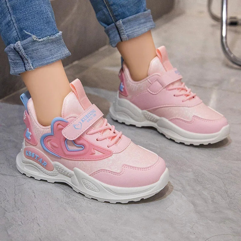 Kids Shoes for Girls Casual Sneakers with Heart Love Decoration High Quality Soft Breathable Children Sports Running Shoes 26-37