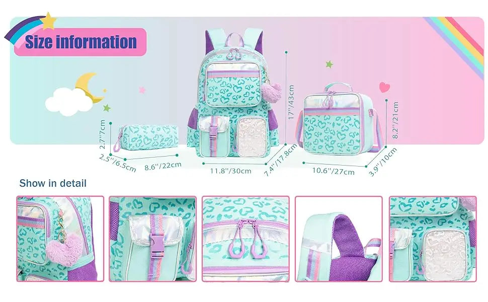 Girls' Macaron Color-Block School Backpack – Large-Capacity, Premium Bag with Rainbow Zipper for Kids and Teens