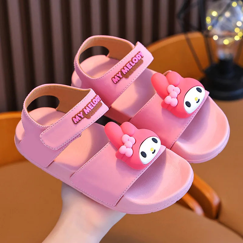 Sanrio KIds’ Sandals Lightweight Outdoor Anti-Slip Sandals For Boys Girls Beach Kuromi Wear-Resistant EVA Sole With Hook & Loop