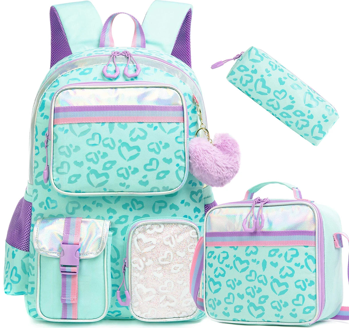Girls' Macaron Color-Block School Backpack – Large-Capacity, Premium Bag with Rainbow Zipper for Kids and Teens