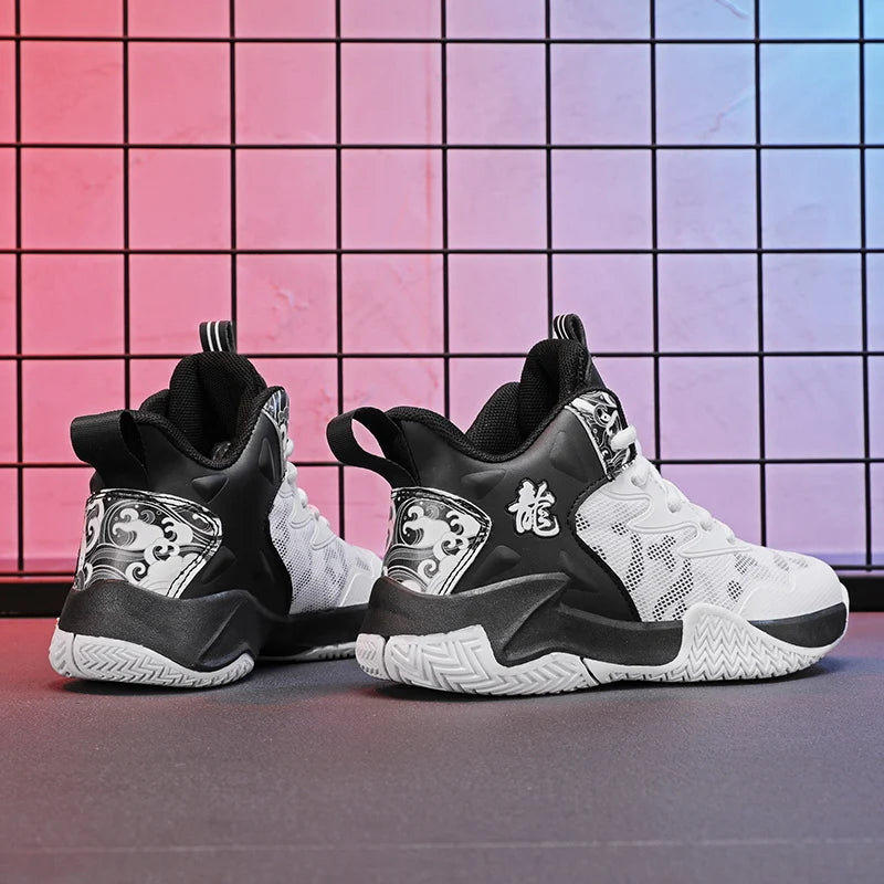 Children's basketball shoes Boys' sports shoes 2024 new breathable combat large children's rotary button sports shoes