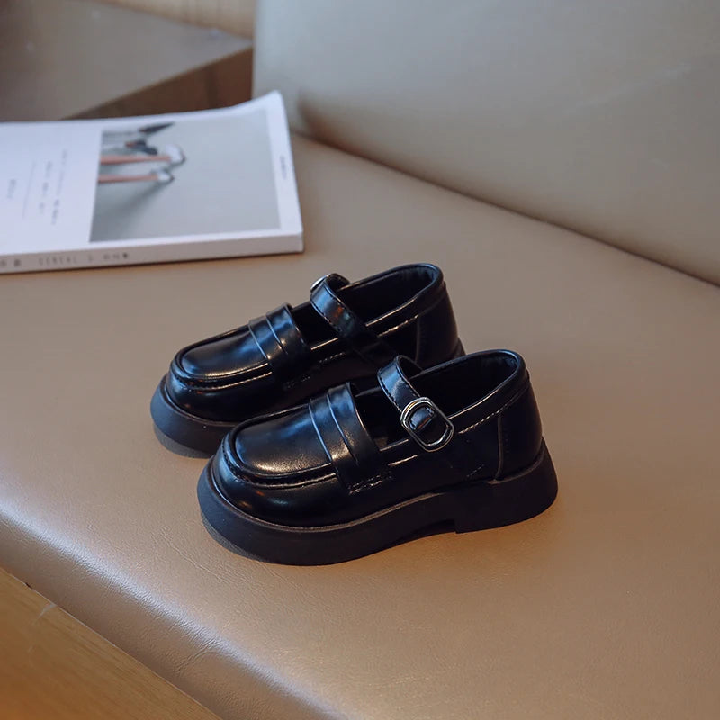Autumn Shoes Girls Soft Pu Leather Black Biege Concise Style Kids Flat Shoe Hook-loop 23-36 Trendy Flexiable Children Mary Janes