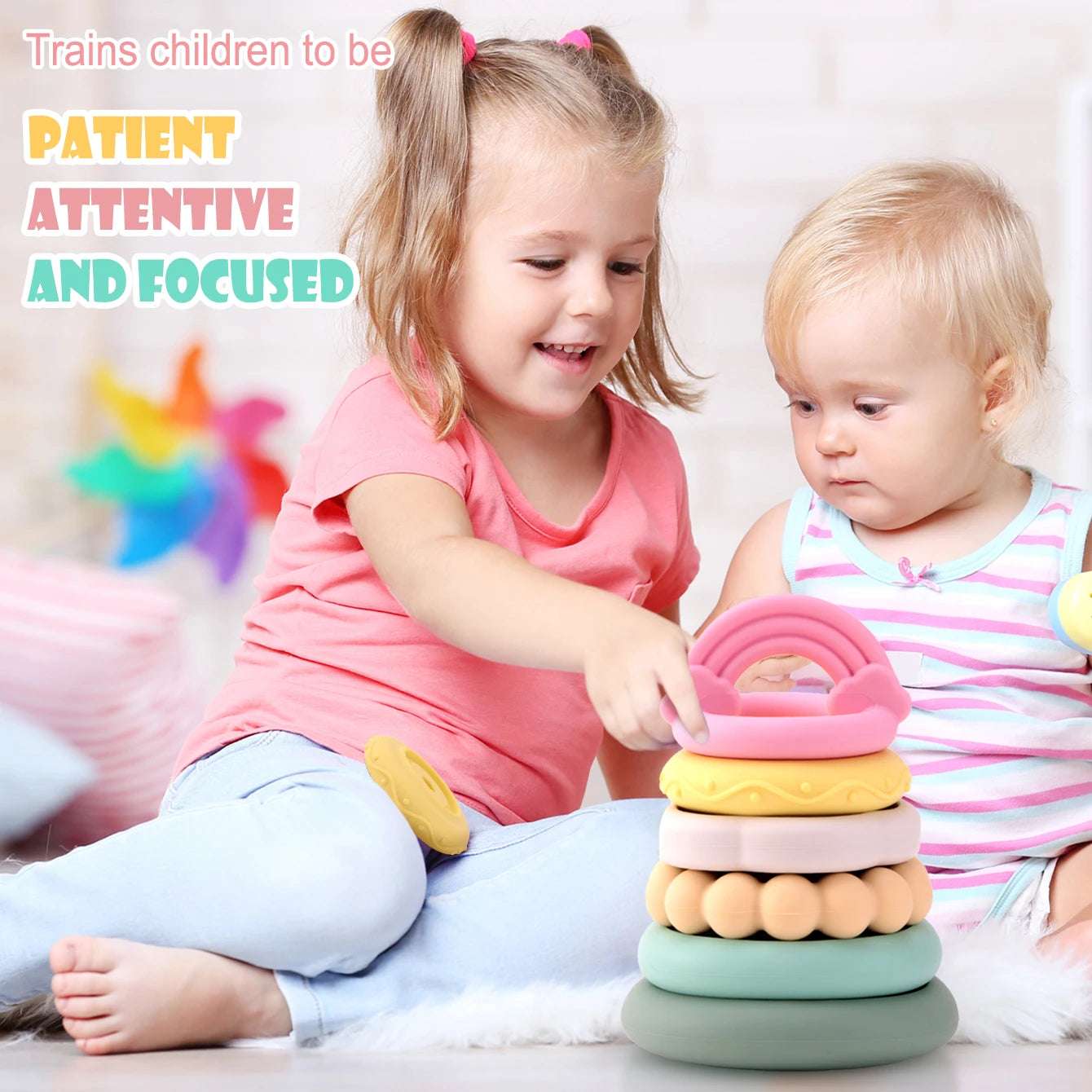 Color Kids 1Set Silicone Stacking Blocks Teether Toy BPA Free Soft Building Montessori Baby Toys 0-12M Safe Chewing Toy