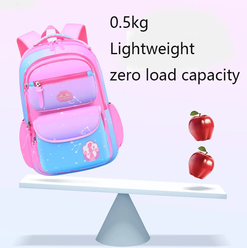 Girls' Macaron Color-Block Backpack – Premium Large-Capacity School Bag with Rainbow Zipper for Kids and Teens