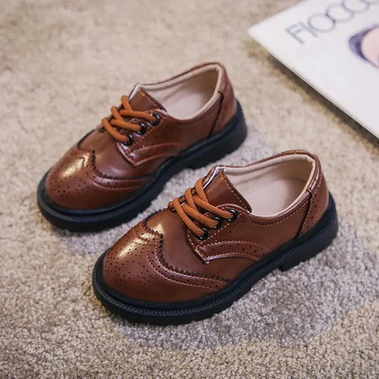 Boys Girls Fashion PU Leather Shoes Children New Style Oxfords Vintage Lace-up Kids Flats for School Party Formal Wedding Hot