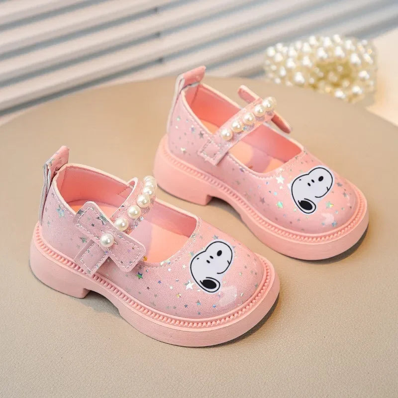 Soft Soles Toddler Shoes Snoopy Fashion Pearl Sandals summer Princess Dance ShoesGirls Leather Shoes Spring Autumn New Sandals
