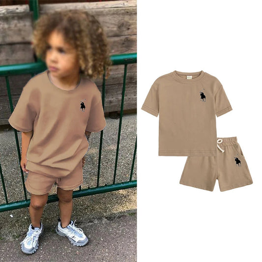 Boys Print Pattern Clothing Set Summer 2 Piece Sports Style Sportswear Kids T-Shirt & Shorts Children's Clothing Set