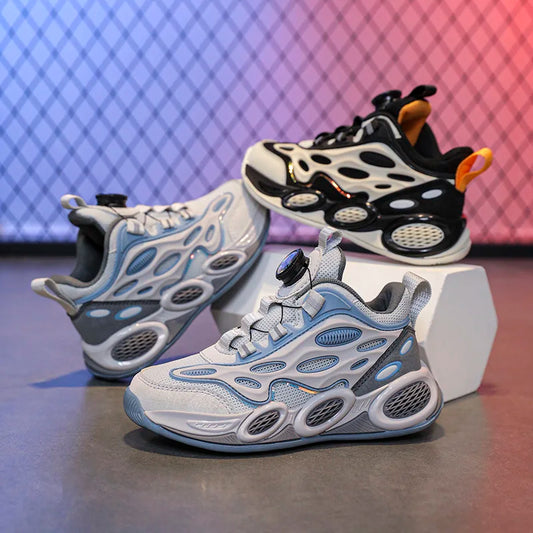 Boys' shoes 2024 New Spring and Autumn Children's sports casual shoes in the children's rotary button breathable mesh shoes