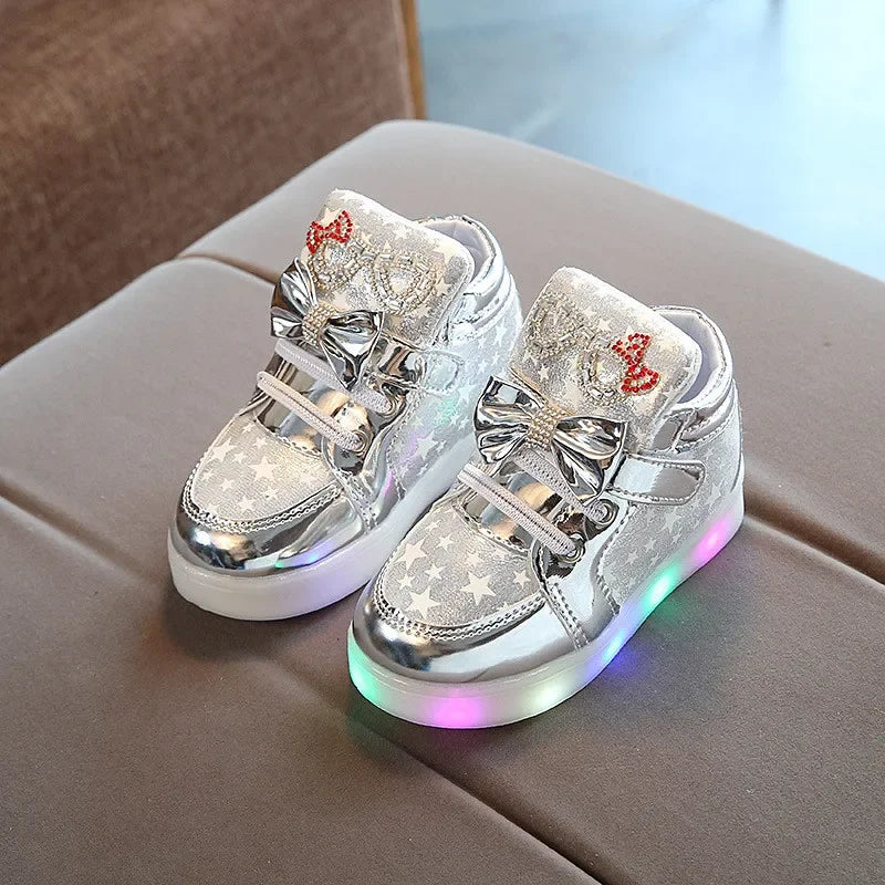 Size 21-30 Baby LED Shoes for Girls Anti-slippery Luminous Sneakers Breathable Glowing Casual Sneakers Girls Led Light Up Shoes