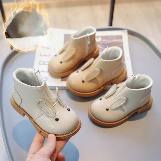 Cartoon Rabbit Baby Ankle Boots for Girls England Style Children Cute Bunny Winter Short Boots Low Heel Kids Girl Shoes G11073