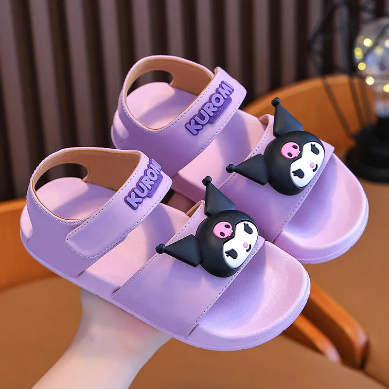 Sanrio KIds’ Sandals Lightweight Outdoor Anti-Slip Sandals For Boys Girls Beach Kuromi Wear-Resistant EVA Sole With Hook & Loop