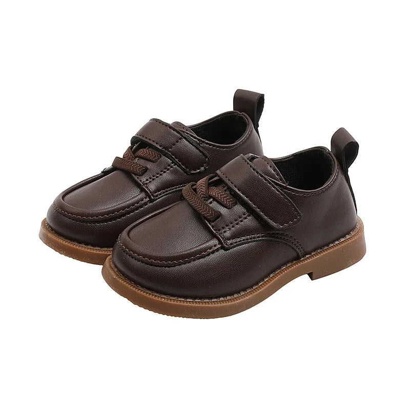 Spring Autumn Girl Leather Shoe Children School Shoes Boys Black Fashion Solid Color Kids Causal Breathable Flat Shoes Hook Loop
