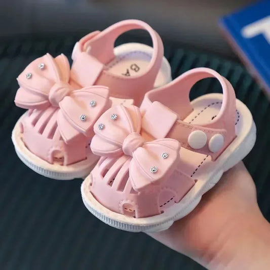 Summer Bow Baby Slippers For Children Cold Slippers Indoor Non-Slip Soft Bottom Comfort Cute Baby Hole Shoes Girls Home Slides