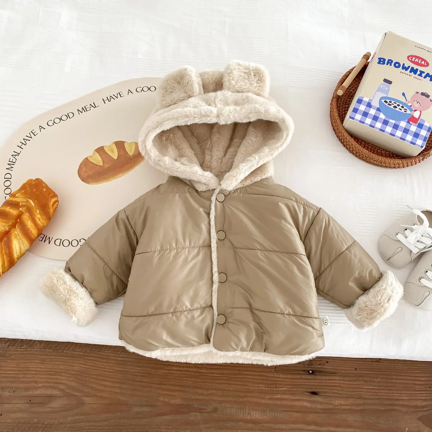 Cute Children's Winter Jacket Fur Lining, 0-5 Years Old, Girls Boys Hoodies Coats, Korean Style, Kids Baby Thick Warm Outwear