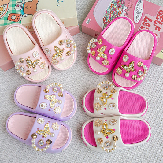 New Popular Cartoon Pearl Gold Butterfly Versatile Girls Eva Slippers Fashionable Double Soft-Soled Non-Slip Sandals 831