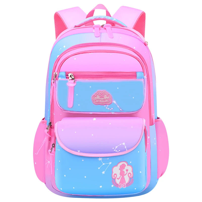 Girls' Macaron Color-Block Backpack – Premium Large-Capacity School Bag with Rainbow Zipper for Kids and Teens