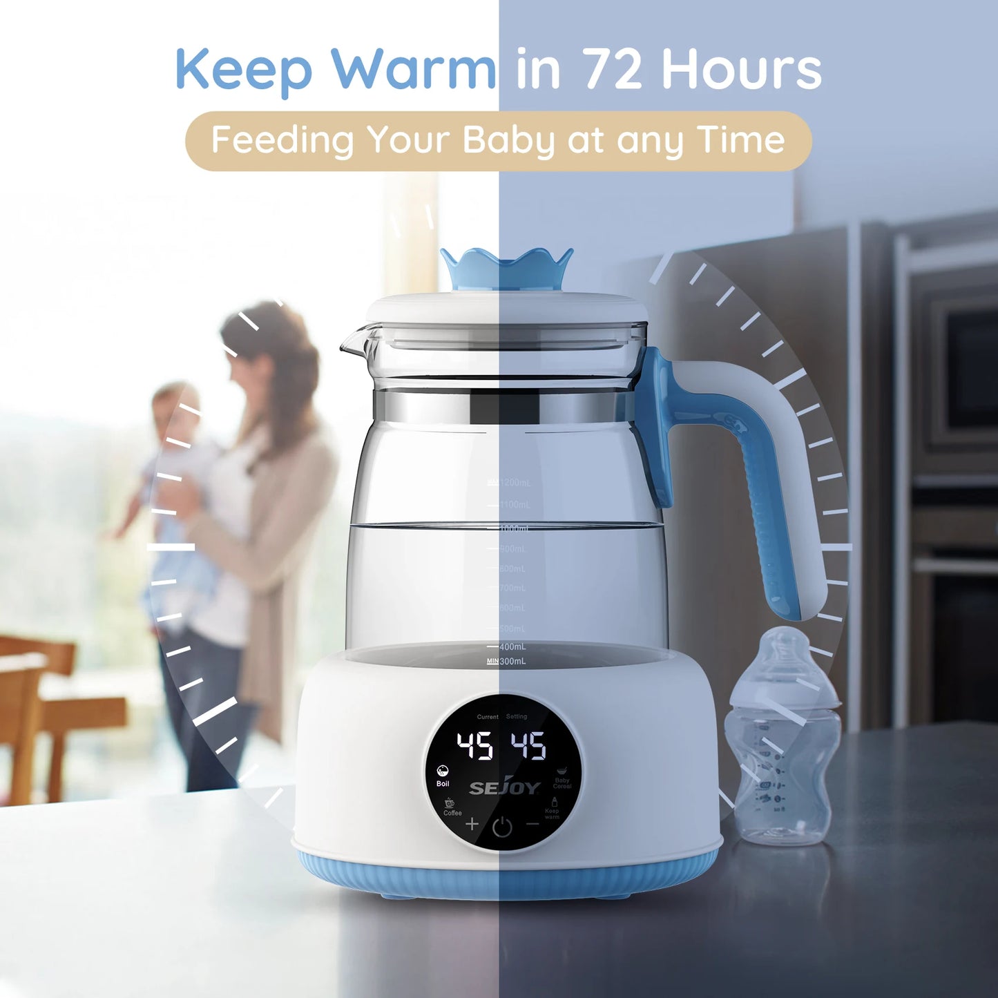 Sejoy Electric Milk Bottle Warmer  Infant Thermostatic Milk Modulator Baby Formula Kettle Automatic Warmer Feeding Bottle