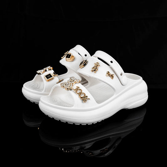 Fashion Popular Family Cartoon Gold Diamond Bear Slippers New Flats Bottom Boys and Girls Non-Slip Soft Bottom Sandals 811
