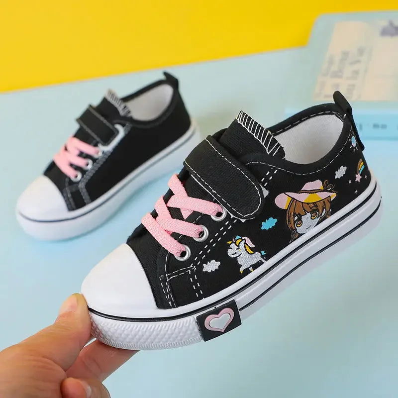 Children's  New Spring Canvas Shoes Cartoon Graffiti Children's Casual Shoes for Girls Comfort Fashion Kids Flat Tennis Sneakers