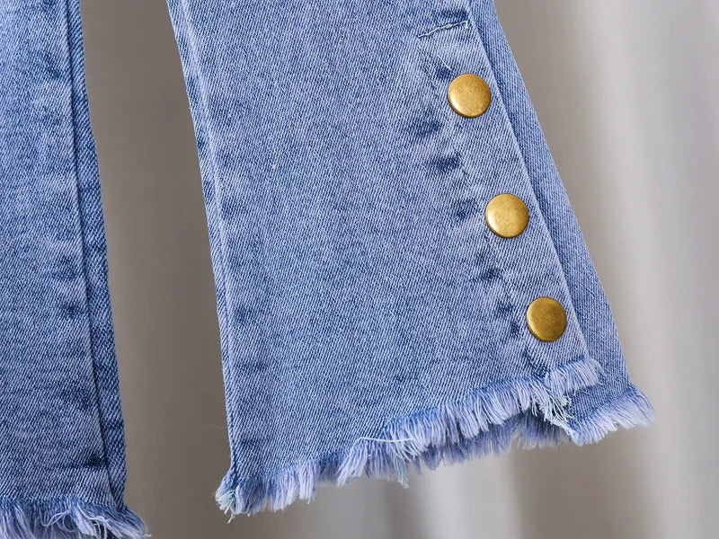 2024 New Spring and Autumn Children's Jeans Fashion Girls Korean Bow Horn Jeans Infant Stretch Pants 0-5 Years Old