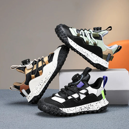 Boys' Shoes 2024 Summer New Breathable Mesh Sports Shoes Anti-Kick Baotou Shoes Children's Rotating Buckle Running Shoes