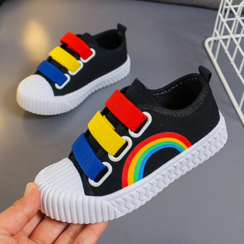 2024 New Boys and Girls Canvas Fashion Hook Children's Casual Shoes Soft Bottom Toddler Walking Shoes Anti-slip School Shoes