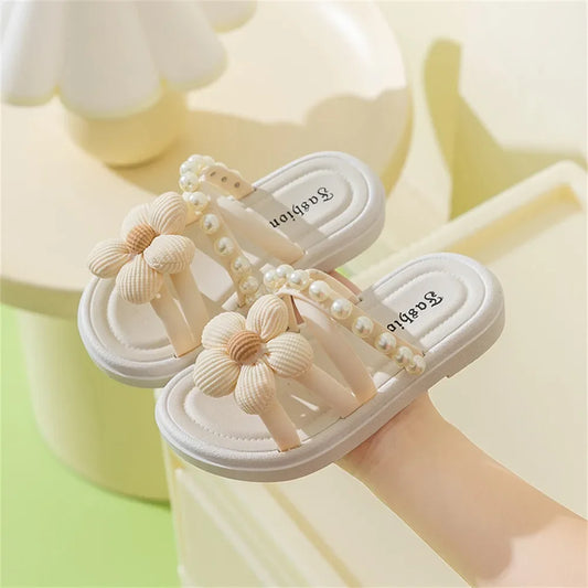 Princess Shoes Beach Shoes Girls Slippers Children's Little Girl Soft Bottom Non-slip Pearl Outside Wear Versatile Cool Slippers