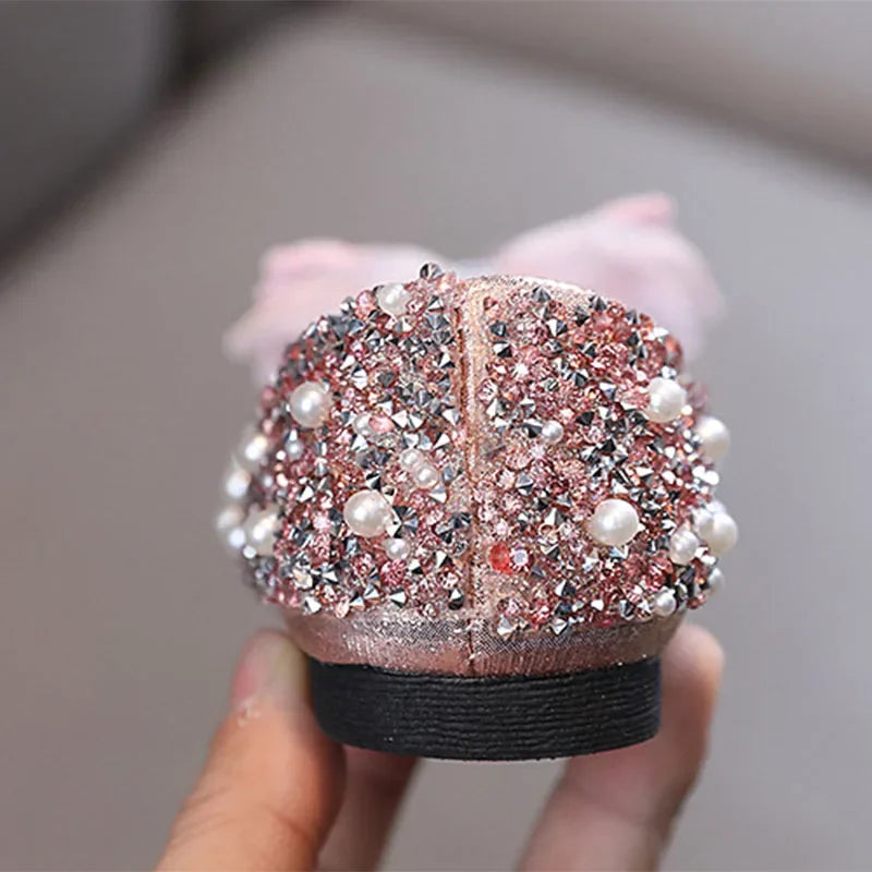 Spring Children's Lace Bow Princess Shoes Girls Bling Sequins Leather Shoes Anti-slippery New Kids Beaded Wedding Shoes G06142
