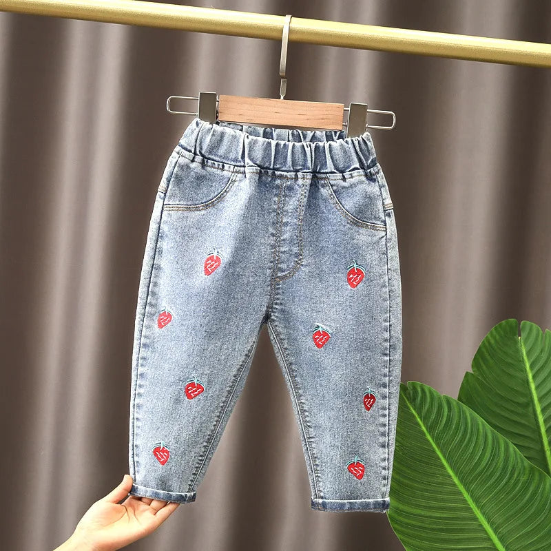 Spring Autumn Girls' Baby Clothes Elastic Band Jeans Pants for Girls' Clothes Baby's Birthday Jeans trousers