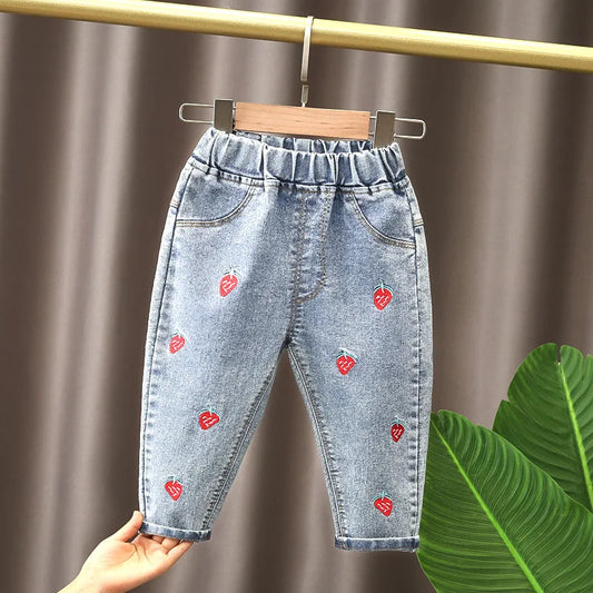 Spring Autumn Girls' Baby Clothes Elastic Band Jeans Pants for Girls' Clothes Baby's Birthday Jeans trousers