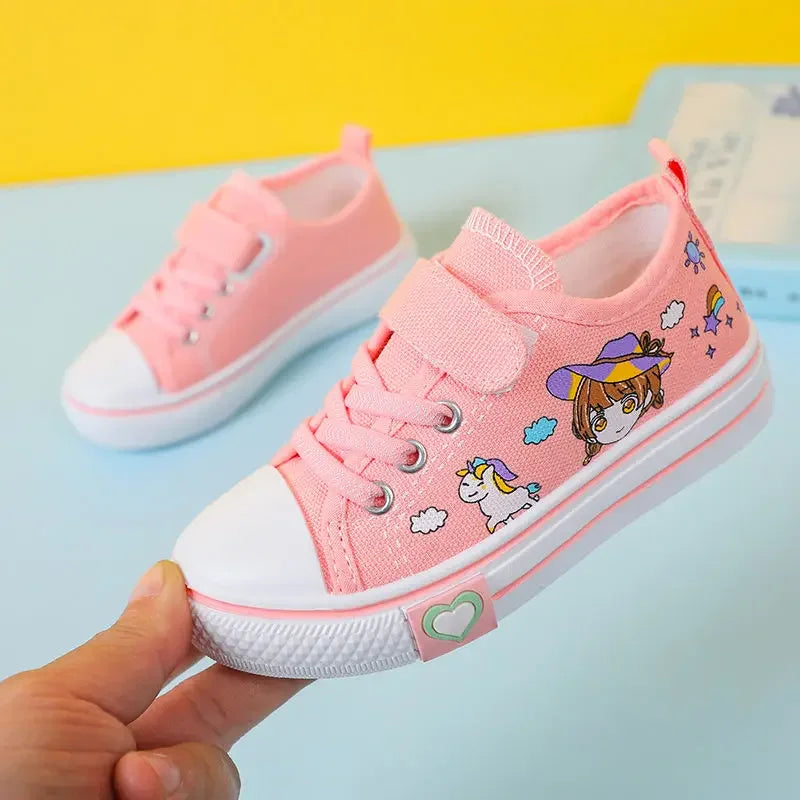 Children's  New Spring Canvas Shoes Cartoon Graffiti Children's Casual Shoes for Girls Comfort Fashion Kids Flat Tennis Sneakers
