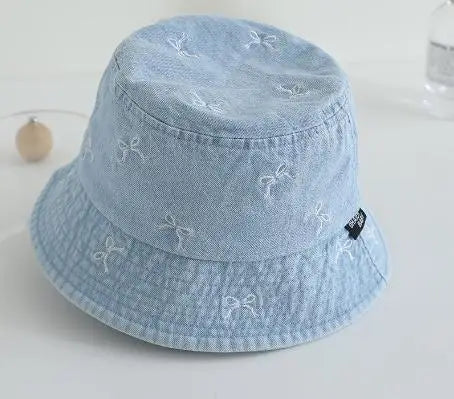 Spring Summer Baby Fisherman Hats Lovely Bow Pattern Kids Boys Girls Outdoor Sun Hat Fashion Denim Children Bucket Caps