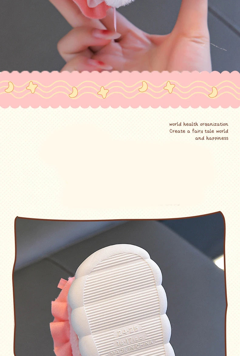 2024 New Winter Children's Cotton Slippers - Cute and Warm Fleece Rabbit Fur Baby's Home Cotton Slippers for Girls